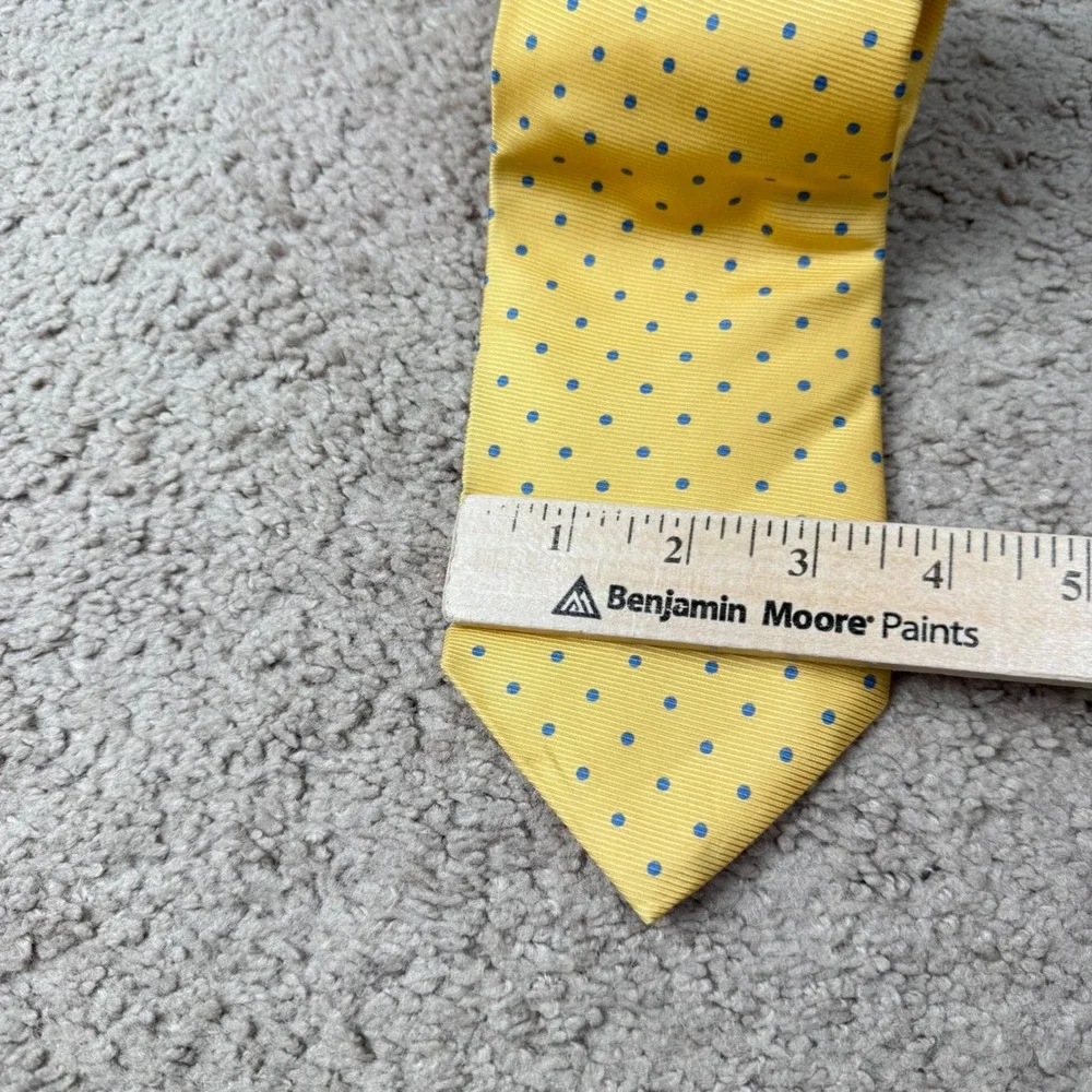 Brooks Brothers‎ Makers Yellow Blue Polka Dot Silk Necktie Handmade USA Menswear